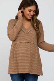 Camel Waffle Knit Maternity Peplum Top