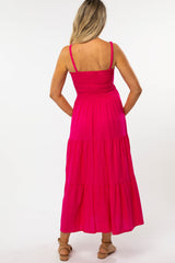 Fuchsia Tiered Shoulder Tie Maternity Dress