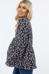 Navy Blue Floral Bell Sleeve Maternity Top