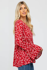 Red Floral Bell Sleeve Top