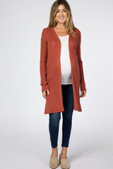 Rust Ribbed Side Slit Maternity Cardigan