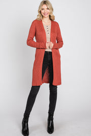 Rust Ribbed Side Slit Cardigan