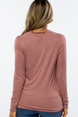 Mauve Ribbed Lettuce Trim Mock Neck Top