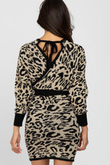 Taupe Leopard Print Knit Tie Back Dress