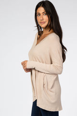 Beige Waffle Knit Button Front Cardigan