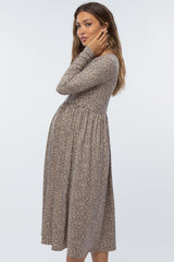 Taupe Animal Print Maternity Midi Dress