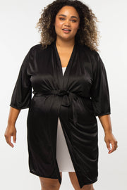 Black Stretch Satin Delivery/Nursing Maternity Plus Robe