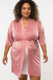 Mauve Stretch Satin Delivery/Nursing Maternity Plus Robe