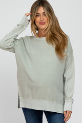 Grey Side Slit Terry Long Sleeve Maternity Top