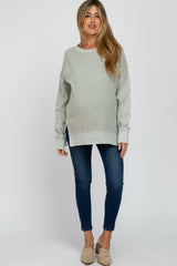 Grey Side Slit Terry Long Sleeve Maternity Top