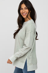 Grey Side Slit Terry Long Sleeve Top