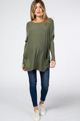 Olive Pocketed Dolman Sleeve Maternity Top