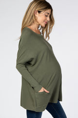 Olive Pocketed Dolman Sleeve Maternity Top