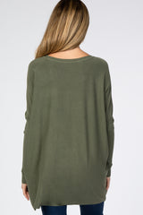 Olive Pocketed Dolman Sleeve Maternity Top