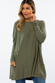 Olive Pocketed Dolman Sleeve Top