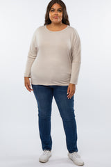 Beige Striped Dolman Long Sleeve Plus Top