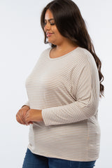 Beige Striped Dolman Long Sleeve Plus Top