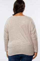 Beige Striped Dolman Long Sleeve Plus Top