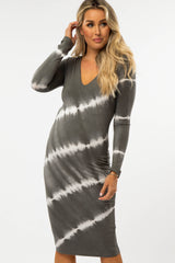 Grey Tie Dye Maternity Midi Dress