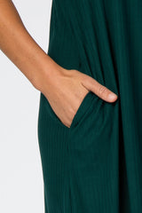 Forest Green Ribbed Curved Hem Midi Dress