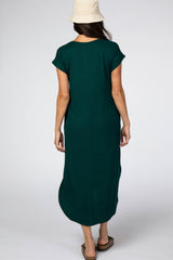 Forest Green Ribbed Curved Hem Midi Dress