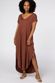 Dark Rust Side Slit Maxi Dress