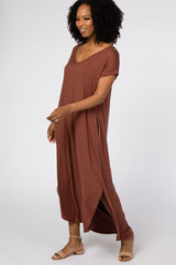 Dark Rust Side Slit Maxi Dress