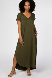 Dark Olive Side Slit Maxi Dress