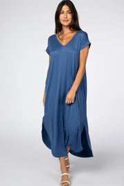 Blue Side Slit Maxi Dress