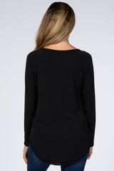 Black Hi-Low Rounded Raw Edge Hem Maternity Top