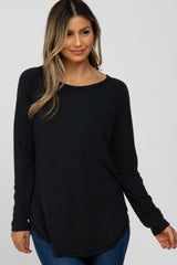 Black Hi-Low Rounded Raw Edge Hem Maternity Top