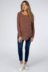 Rust Hi-Low Rounded Raw Edge Hem Maternity Top