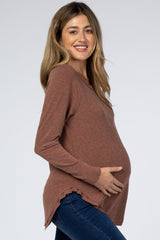 Rust Hi-Low Rounded Raw Edge Hem Maternity Top