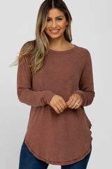 Rust Hi-Low Rounded Raw Edge Hem Maternity Top