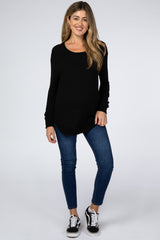 Black Brushed Knit Rib Contrast Maternity Top