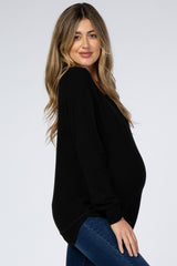 Black Brushed Knit Rib Contrast Maternity Top