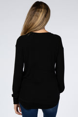 Black Brushed Knit Rib Contrast Maternity Top