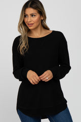 Black Brushed Knit Rib Contrast Maternity Top