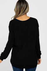 Black Brushed Knit Rib Contrast Top