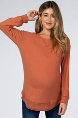 Rust Brushed Knit Rib Contrast Maternity Top