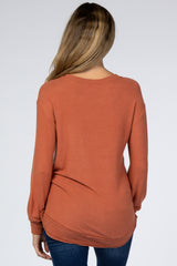 Rust Brushed Knit Rib Contrast Maternity Top