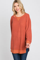 Rust Brushed Knit Rib Contrast Top