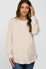 Beige Brushed Knit Rib Contrast Maternity Top