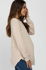 Beige Brushed Knit Rib Contrast Maternity Top