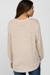 Beige Brushed Knit Rib Contrast Maternity Top