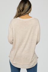 Beige Brushed Knit Rib Contrast Top