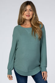 Teal Brushed Knit Rib Contrast Maternity Top