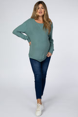 Teal Brushed Knit Rib Contrast Maternity Top