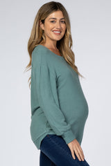 Teal Brushed Knit Rib Contrast Maternity Top