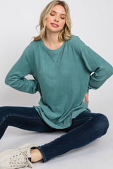 Teal Brushed Knit Rib Contrast Maternity Top